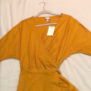 Mustard tie waist dress